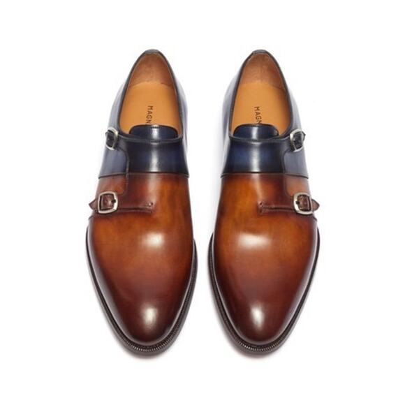 Magnanni Neto Navy / Walnut Brown Double Monk Strap Leather Shoes Sz. 13 - Picture 2 of 15